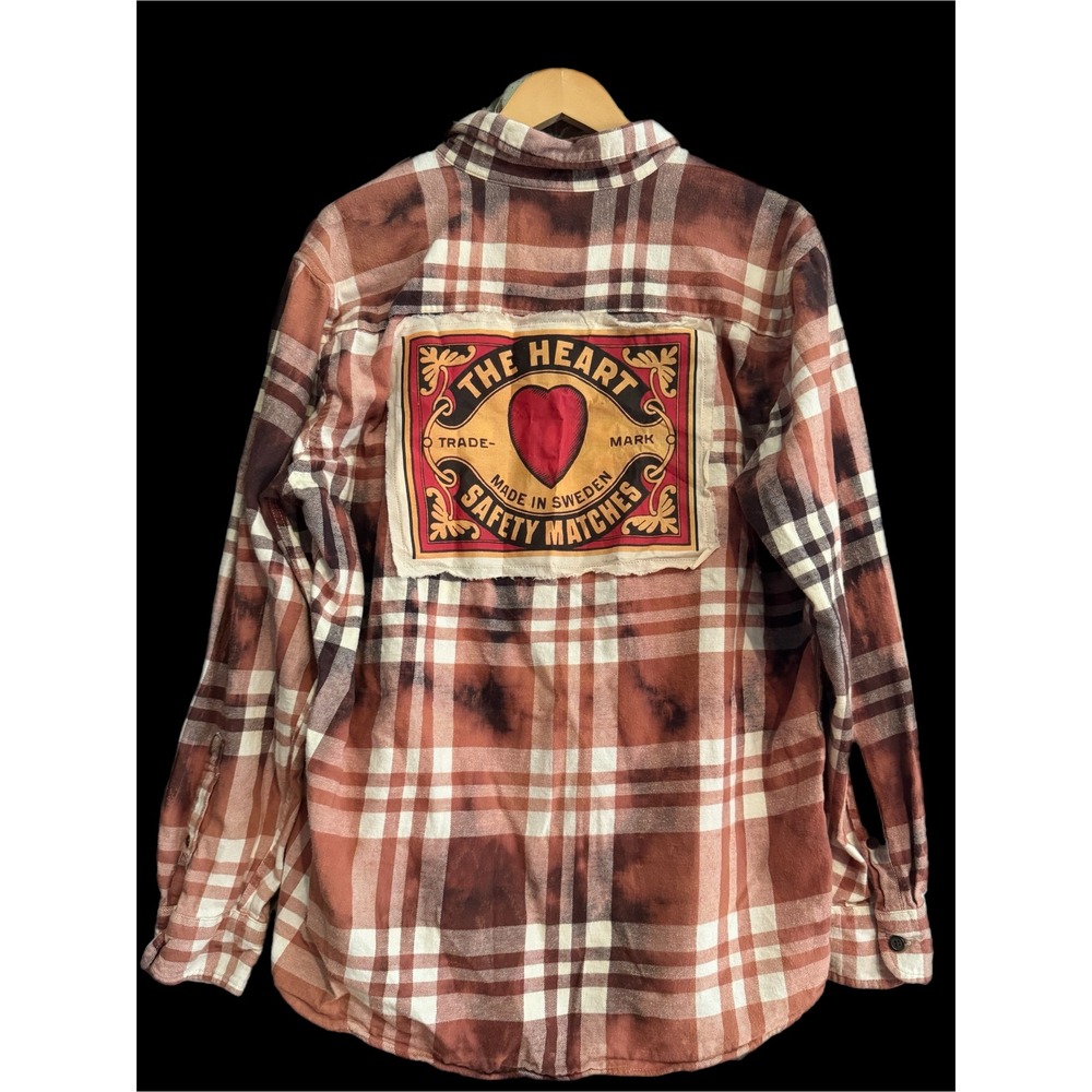 Men's Large‎ Plaid Shirt w/ Vintage Heart Safety Match Patch | One-of-One